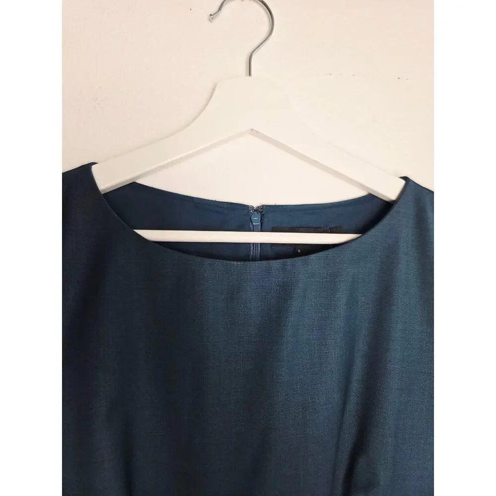 Theory Betty Dress 6 Blue Deep Teal Wool Blend Short Sleeves Sheath Career - Picture 4 of 14
